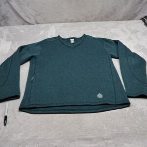 Stio Sweater Mens Large Blue Knit Fleece V-Neck Side Pocket Pullover Outdoor